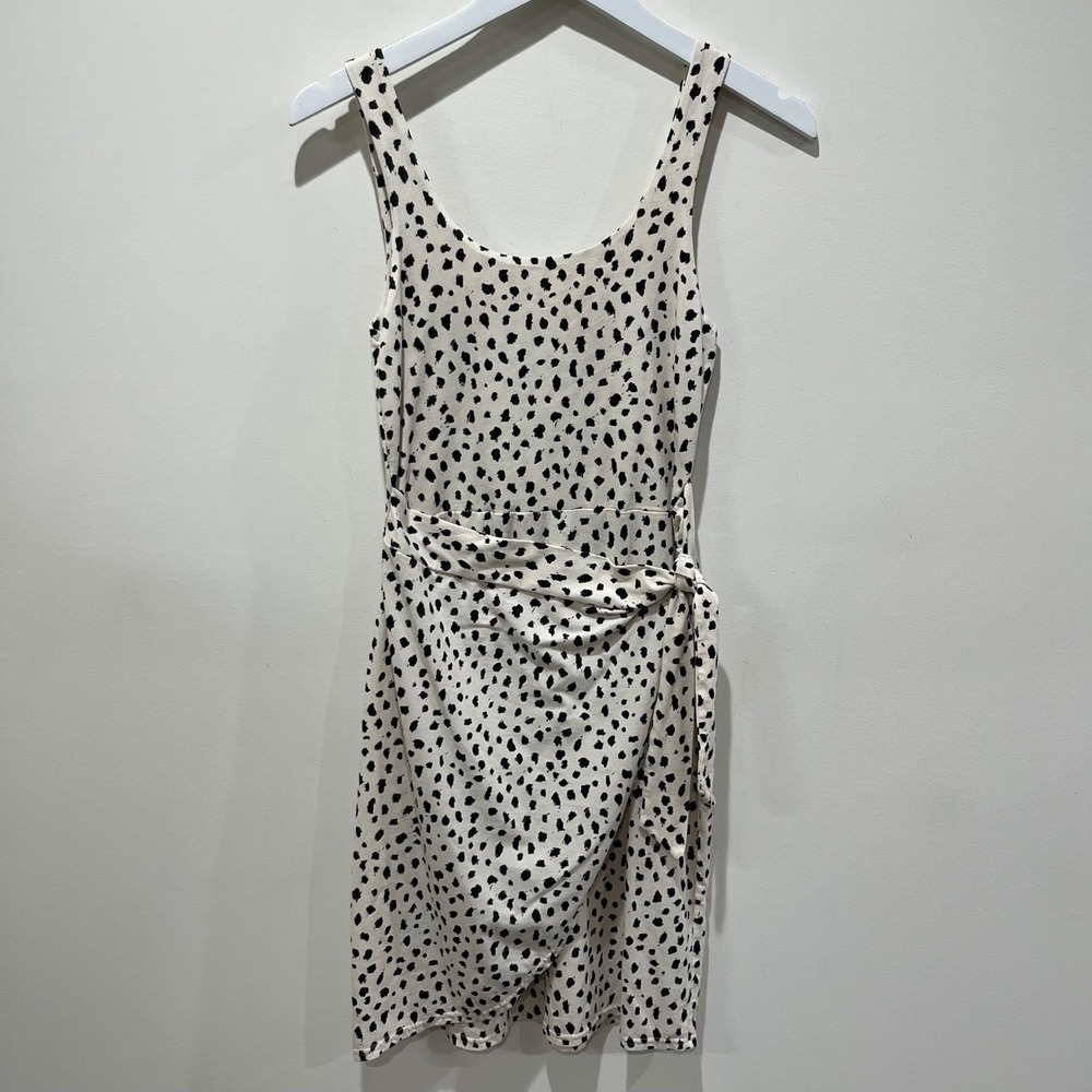 Pact Sleeveless Faux Wrap Mini Dress Women Small Dalmatian Print Organic Cotton